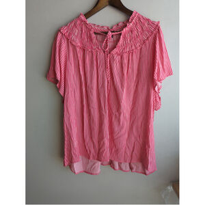 Torrid Honeysuckle Stripe Washable Gauze Smocked Yoke Ruffle Pink Top Womens 4X